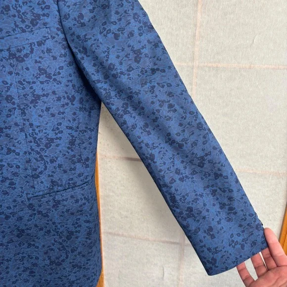 Perry Ellis Portfolio 38R Blue Floral Jacquard Two Button Blazer Jacket Men Slim - Picture 4 of 11